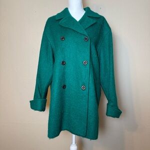 Vintage Women’s Green Mohair Blend Double-Breasted Pea Coat
